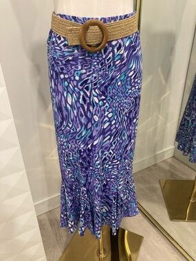 Allison Daley Purple Blue Patterned Midi Skirt